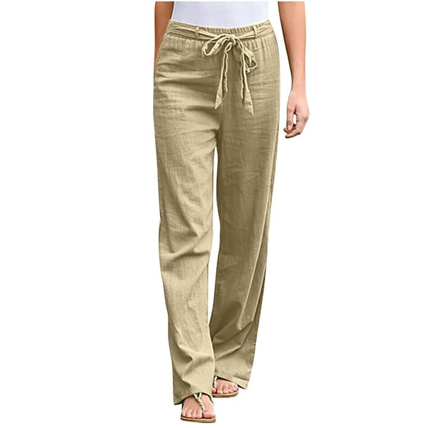 Linen Pants Women Summer Plus Size Casual Solid Color Comfy High Rise ...