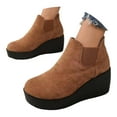 thumbnail image 2 of KANG Retro Suede Ankle Boots Slip On Round Toe Chunky Low Heel Platform Booties Comfort Casual Footwear For Daily Wear Brown 36, 2 of 9