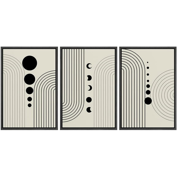 PixonSign Framed Canvas Print Wall Art Set Duotone Mid-Century Dark Astronomy Planets Abstract Shapes Illustrations Modern Art Boho Decorative for Living Room, Bedroom, Office - 24"x36"x3 BLACK