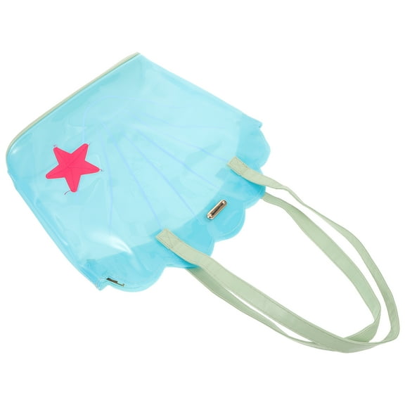 OFFIGAM Blue Transparent Seashell Tote Bag Waterproof Beach Handbag for Summer Outings