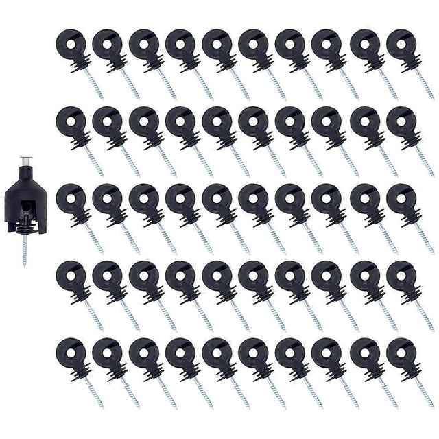 Electric Fence Insulator Screw-in Insulator Fence Ring Post Wooden Post Insulator with Insulator Socket Tool, 50PCS