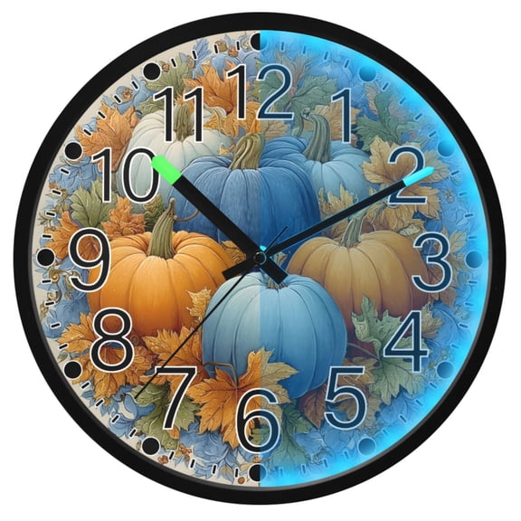 Ryvnso Maple Leaf Pumpkins 12 Inch Night Light Wall Clock Silent Battery Operated Luminous Clocks
