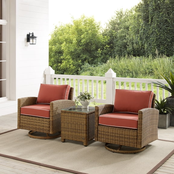 Maykoosh Handcrafted Haven 3 Piece Outdoor Wicker Swivel Rocker Chair Set Sangria/Weathered Brown - Side Table & 2 Swivel Rockers