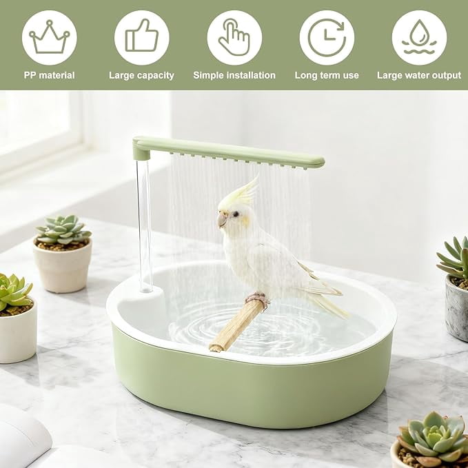 XQWJWLA Bird Bath, Automatic Parakeet Bath with Pump, Parrot Shower Fountain Indoor Bathtub with Running Water, Parrot Bath Tub Faucet for Pet Birds, Cockatiel, Conure, Budgie, Lovebird(#A)