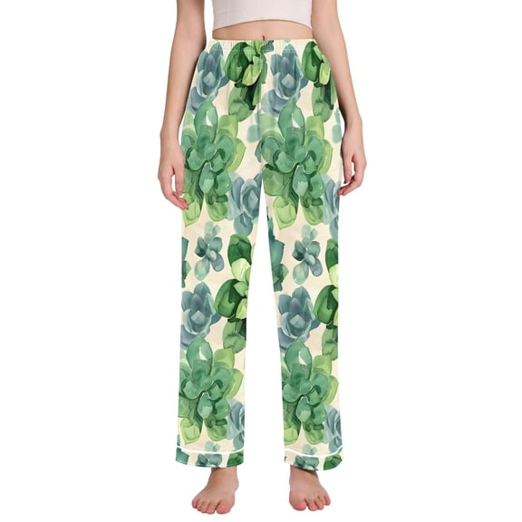 Dailycode Women's Pajama Pants Wide Leg Lounge Pj Bottoms With Pockets Succulents Flowers