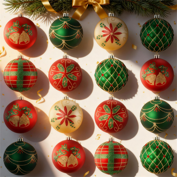 16 Pcs 3.15in Christmas Ball Ornaments Set,Red Green and Gold Shatterproof Christmas Tree Decorations,Luxury Hanging Ball Ornaments for for Family Holiday Wedding Party Xmas Hanging Decoration