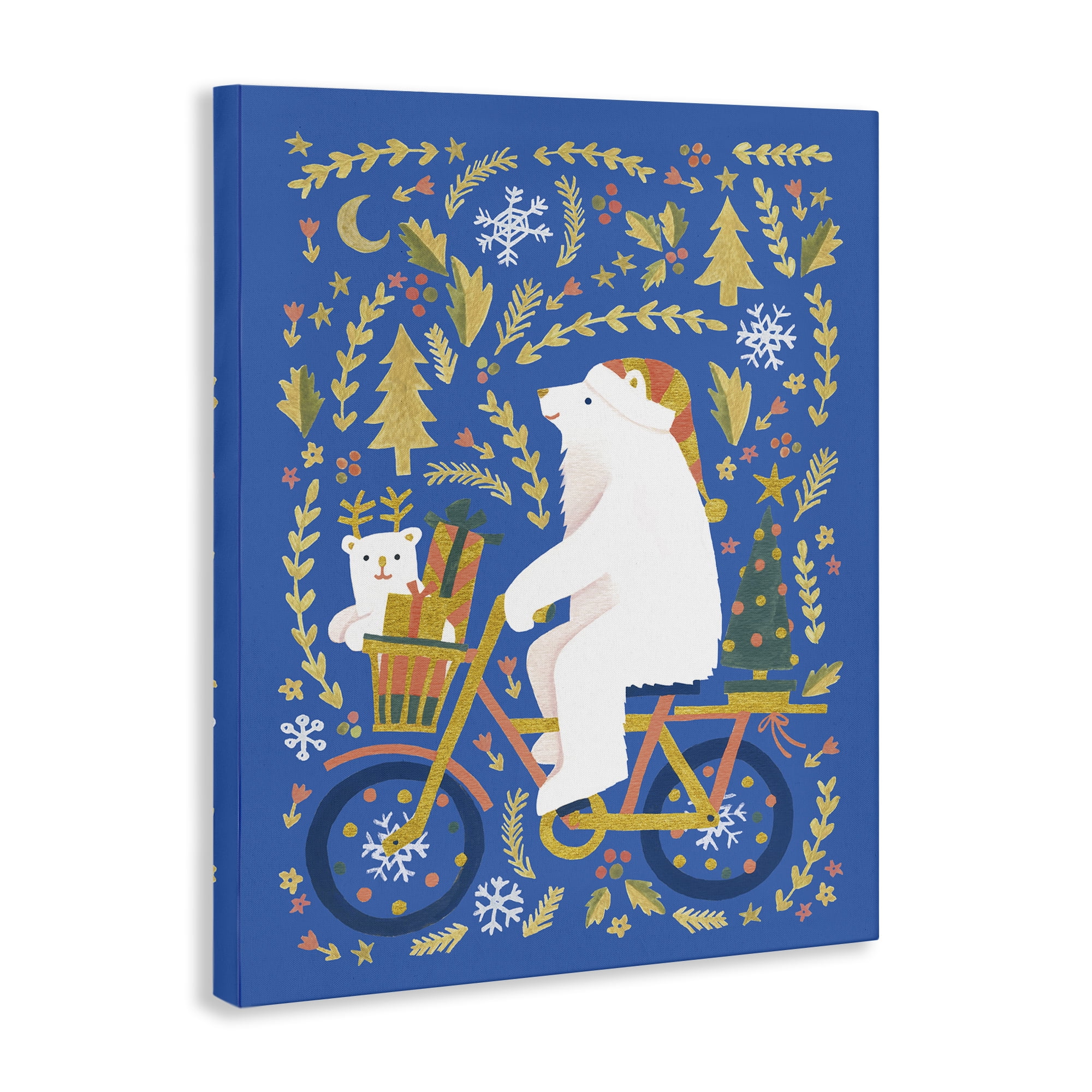 Stupell Industries Polar Bears on Bicycle Animals Painting Wrapped Canvas Art Print Wall Art, 36 x 48