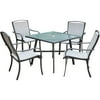 Hanover Foxhill 5-Piece Commercial-Grade Patio Dining Set with 4 Sling Dining Chairs and a 38" Square Glass-Top Table