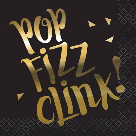 Golf Napkins - Foil Chic Black & Gold Pop, Fizz, Clink Cocktail Napkins, 16ct