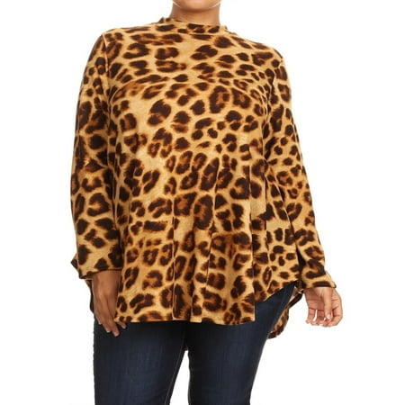 - MOA COLLECTION Women's Plus Size Leopard Pattern Print Loose Fit Long Sleeve Casual Knit Tunic Top Tee