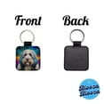 thumbnail image 4 of Old English Sheepdog Dog Pop Art Faux Leather Square Keychain, 4 of 7