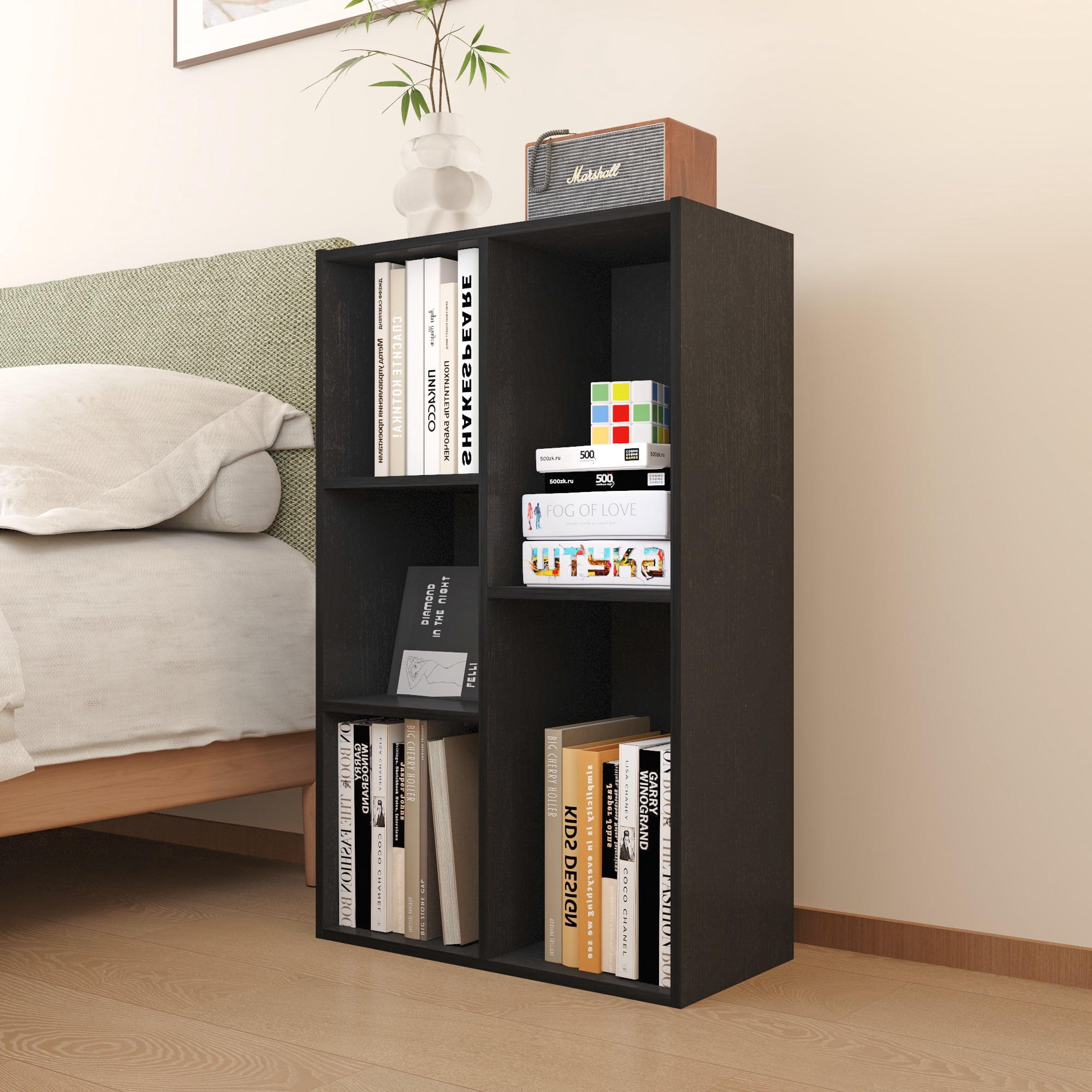 HOMLUX 5-Cube 31.5" Wooden Reversible Open Bookcase for Office, Living Room, Black