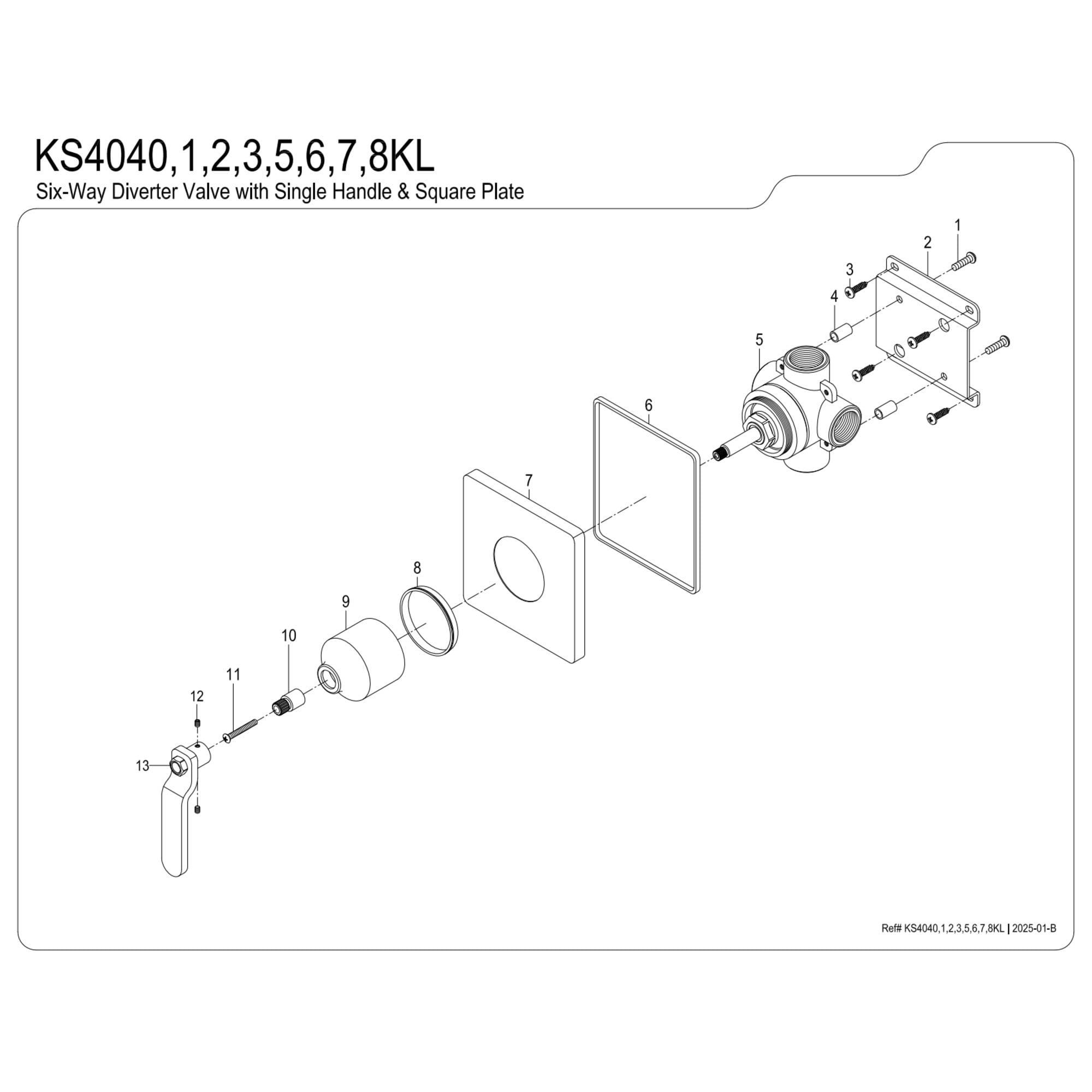 Kingston Brass KS4045KL Whitaker Single-Handle Six-Way Diverter Valve with Square Trim Kit, Oil Rubbed Bronze