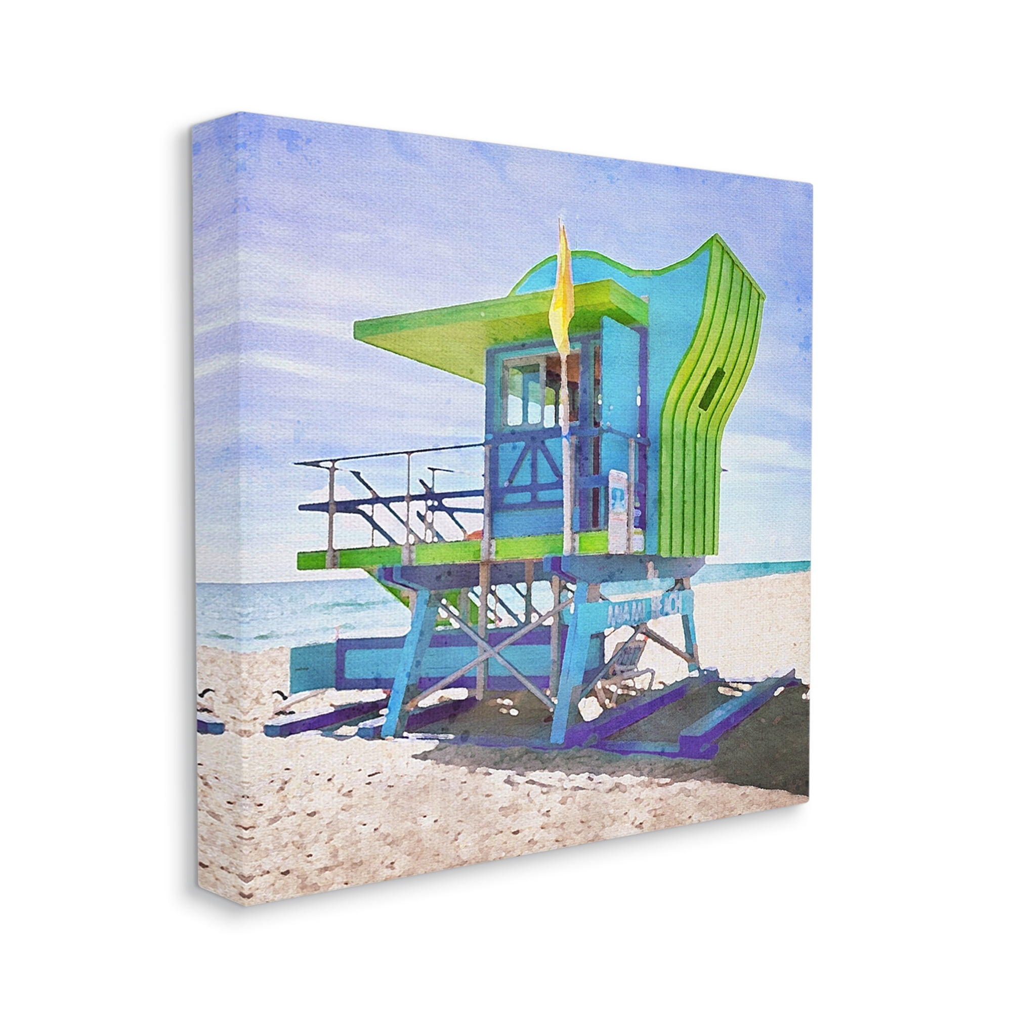 Stupell Industries Green Beach Hut Nature Painting Gallery Wrapped Canvas Print Wall Art, 17 x 17