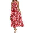 thumbnail image 1 of Bellella Robes Maxi pour Femmes Robe Longue à Col Licou Sans Manches d'Été pour la Plage Robe Soleil Hawaïenne à Imprimé Floral de Fête Fleur Rouge m, 1 of 2