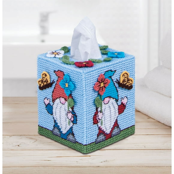 Mary Maxim Plastic Canvas Tissue Box Kit 5"-Spring Gnomes (7 Count)