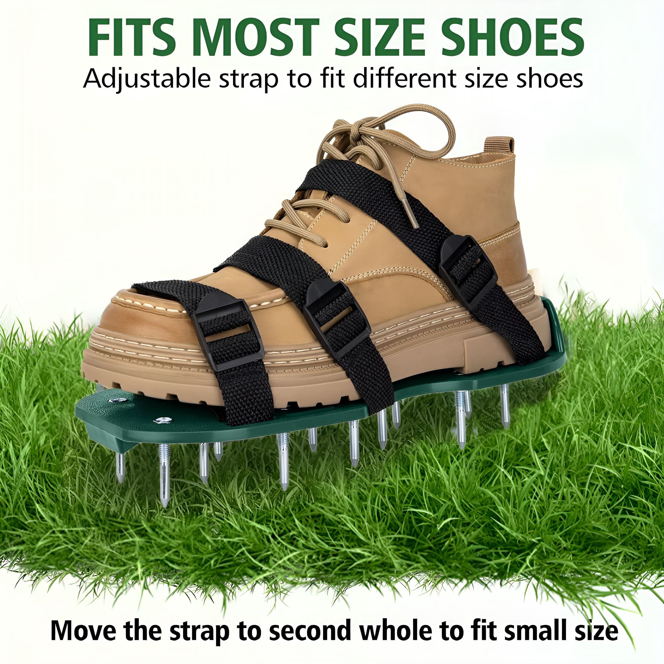 ZHZFKQ Lawn Aerator Shoes, One Size Fits All Aerator Shoes with Adjustable Triple Straps, Easy Walk-On Aeration with Heavy Duty Metal Spikes for Yard & Garden Use