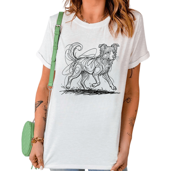 UNISHE Women's Line Art Dog Graphic T-Shirt Minimalist Pet Sketch Tee Casual Short Sleeve Crewneck Top Trendy Summer Shirt