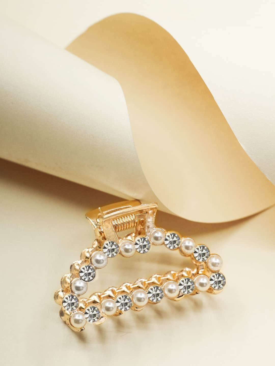 Radhna Trapezoid Pearl Stone Hair Claw Clip | Elegant Pearl Clip for Women & Girls