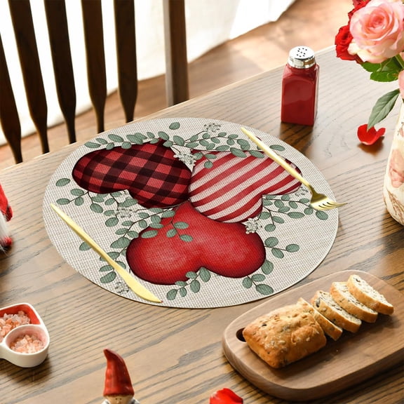 Heart Pattern Round Valentine's Day Placemat, 14in Anniversary Wedding Round Placemat, Home Romantic Candle Dinner Table Top Decoration, for Home Valentine's Day Wedding Party Decor