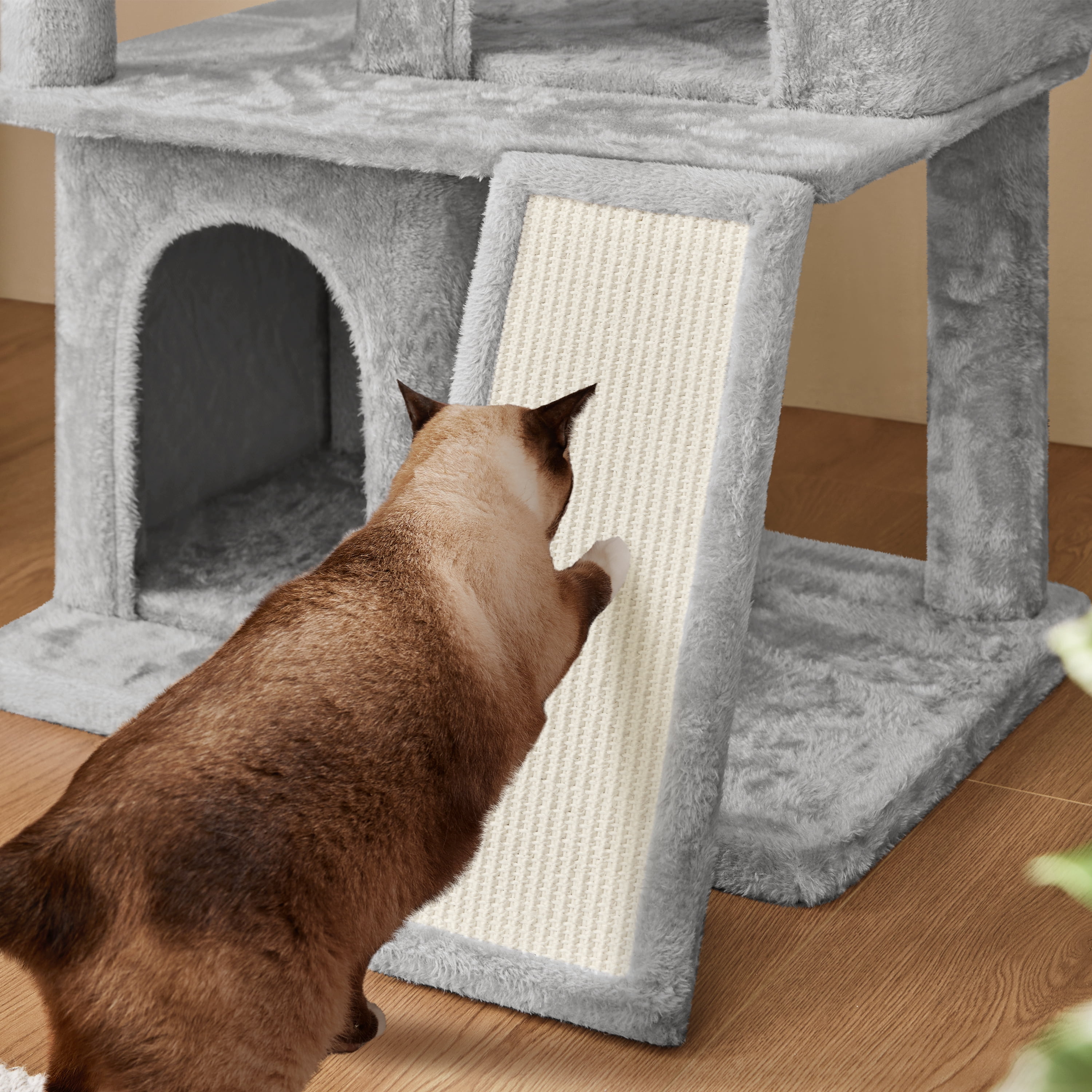 Alden Design Multilevel Cat Tree Tower with Double Condos Top Platform Perch, Light Gray