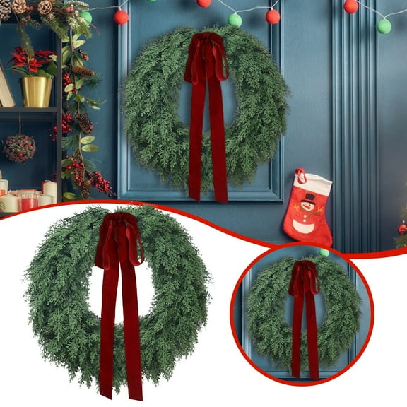 Christmas Wreath, Evergreen Natural Feel Cedar Artificial Christmas Wreath,Xmas Home Decor, Gifts for Friends, Front Door Decorations