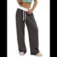 thumbnail image 1 of Pantalones Deportivos Anchos con Cintura de Contraste de Color y Hebilla de Cordón para Mujer. Gris Oscuro XL, 1 of 8