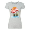 thumbnail image 2 of Wild Bobby, Flamingo Love Print, Animal Lover, Women Slim Fit Junior Tee, Heather Grey, Small, 2 of 4