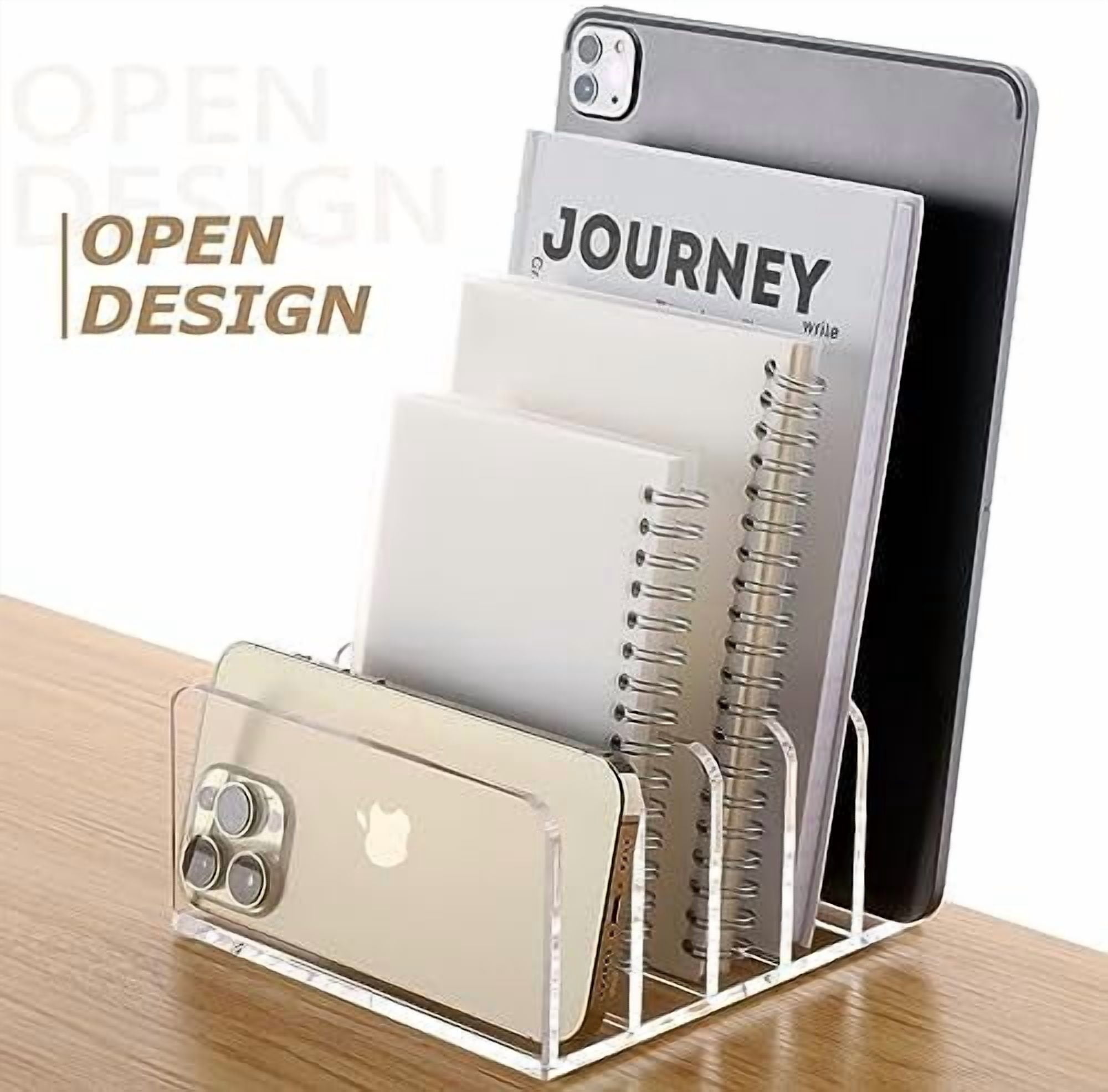 Jointown Clear Desktop File Organizer, 5 Compartments Acrylic Office Document Sorter Mails Storage, Multifunction Letter Folder Racks Holders for Office,Home, School Desk Organization