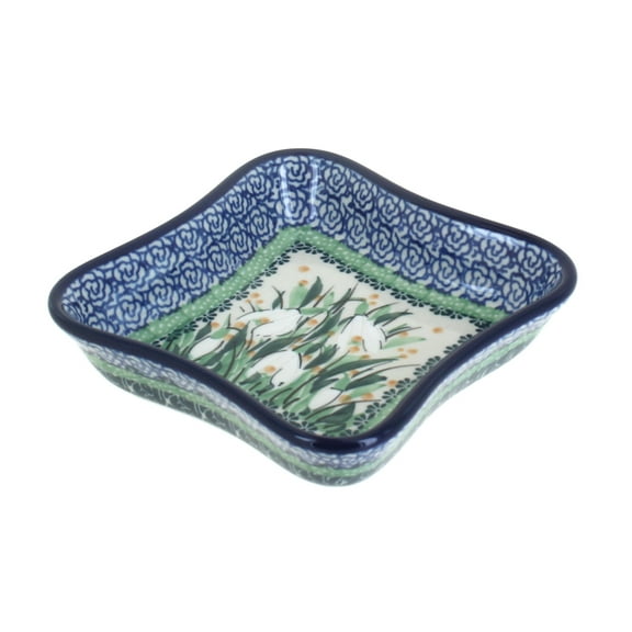 Blue Rose Polish Pottery Snowdrop Small Square Dish