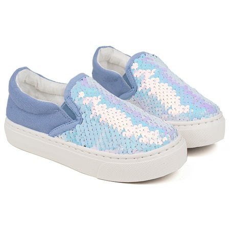 

Toddler Girls Sneakers loafer Shoes Slip On Little Kids Canvas Flipping Sequins Color Change Glimmer Glitter Sparkle Low Top Non Slip Rubber Sole Lightweight Fashion Casual Blue Size 3