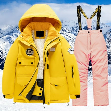 Hwmodou Toddler Girl Clothes Sets Childrens Ski Suit Multi Pocket Jacket Pants Kid Winter Windbroof Snowboarding Winter Warm Snow Suits Unisex Cute Outfit