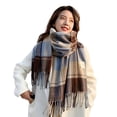 thumbnail image 2 of Eoperou Women Winter Scarf Color Matching Tassel Wide Long Plaid Print Thick Sock Warm Windproof Decorative Washable Lady Neck Wrap Shawl, 2 of 8