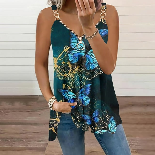 SMihono Hauts pour Femmes Débardeur Mode Confortable Décontracté Col en V Manches Courtes Imprimé Blouse Débardeur pour Femmes Hauts d'Été pour Femmes