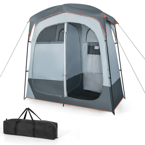 Costway 2 Room Shower Tent Oversize Privacy Shelter Portable Dressing Toilet Outdoor Gray