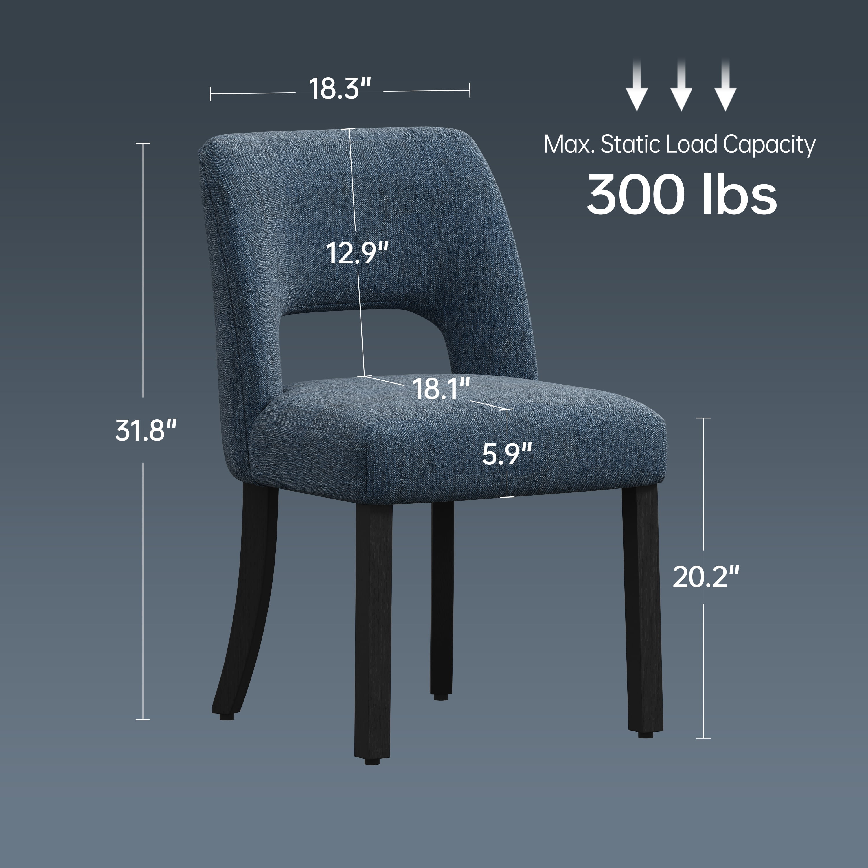 Vknow Furniture Wooden Dining Chairs Set of 2, Modern Fabric Upholstered Dining Room Chair Kitchen Chairs, Farmhouse Dinner Chair for Kitchen Dining Room, Blue