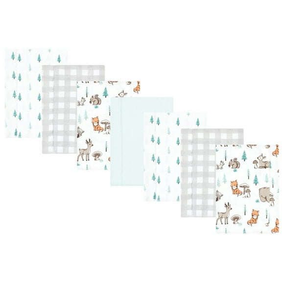 Hudson Baby Cotton Flannel Burp Cloths, Neutral Woodland Pals 7-Pack, One Size