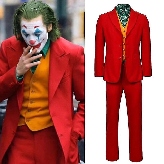 Disfraz de Joaquin Phoenix, disfraz de payaso, ropa de Arthur Fleck, traje rojo, uniforme de chaqueta del Joker para Halloween (170cm-180cm)