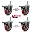 thumbnail image 2 of 4 Inch Red Polyurethane 3/8 Inch Threaded Stem Caster Set with Brake, 2 of 2
