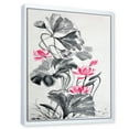 thumbnail image 3 of Designart 'Pink Vintage Lotus Flower and Monochrome Leaves' Traditional Framed Canvas Wall Art Print, 3 of 5