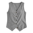 thumbnail image 4 of V Neck Button Front Corduroy Vest Top Solid Casual Layering Waistcoat for Women Spring Fall Daily Office Wear S-XXL, 4 of 6
