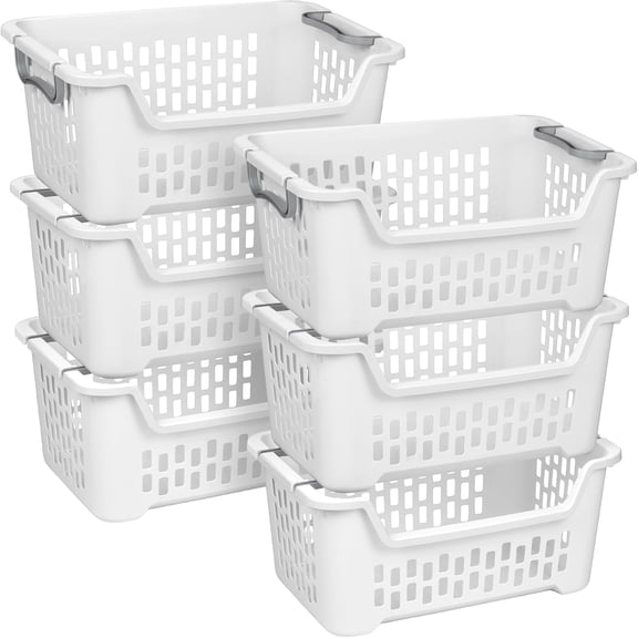 Stacking Laundry Basket, Plastic Clothes Hamper, 6 Pack
