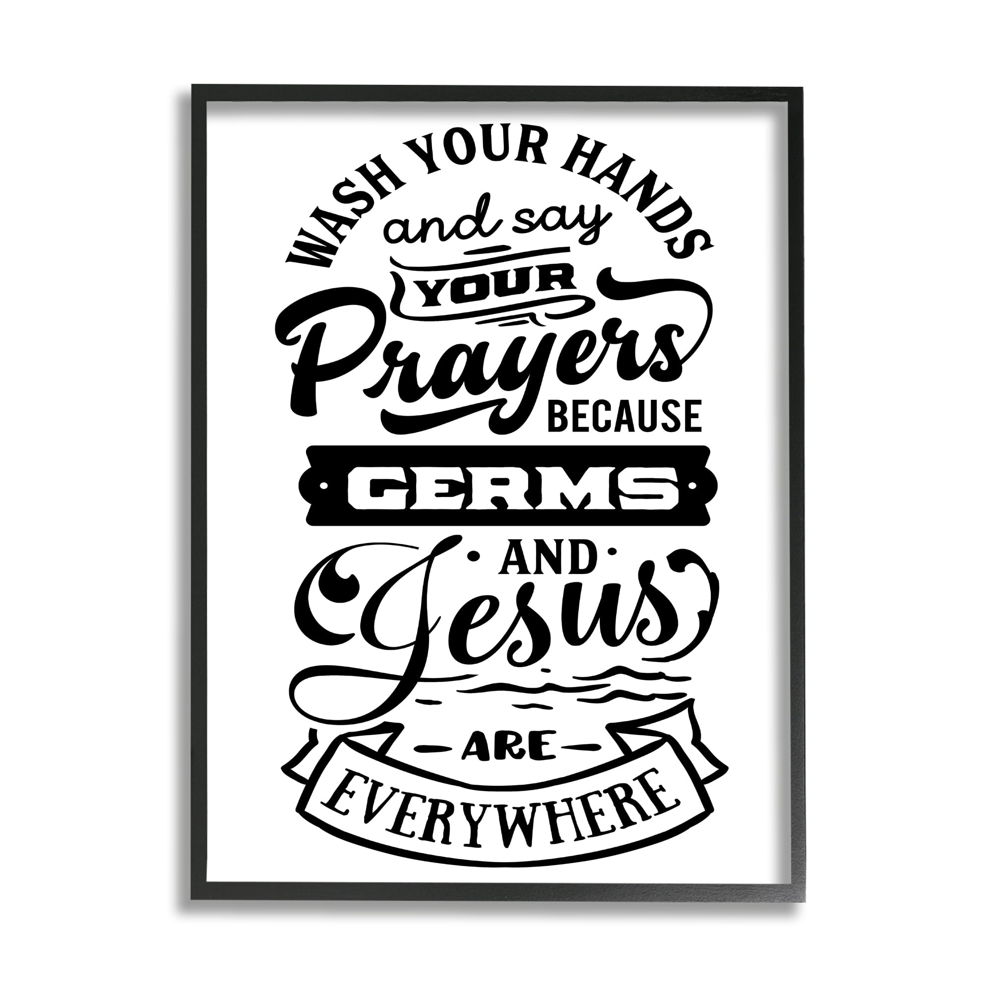 Stupell Industries Wash Hands & Prayers Witty Religious Bathroom Sign Graphic Art White Framed Art Print Wall Art, Design by Lettered and Lined