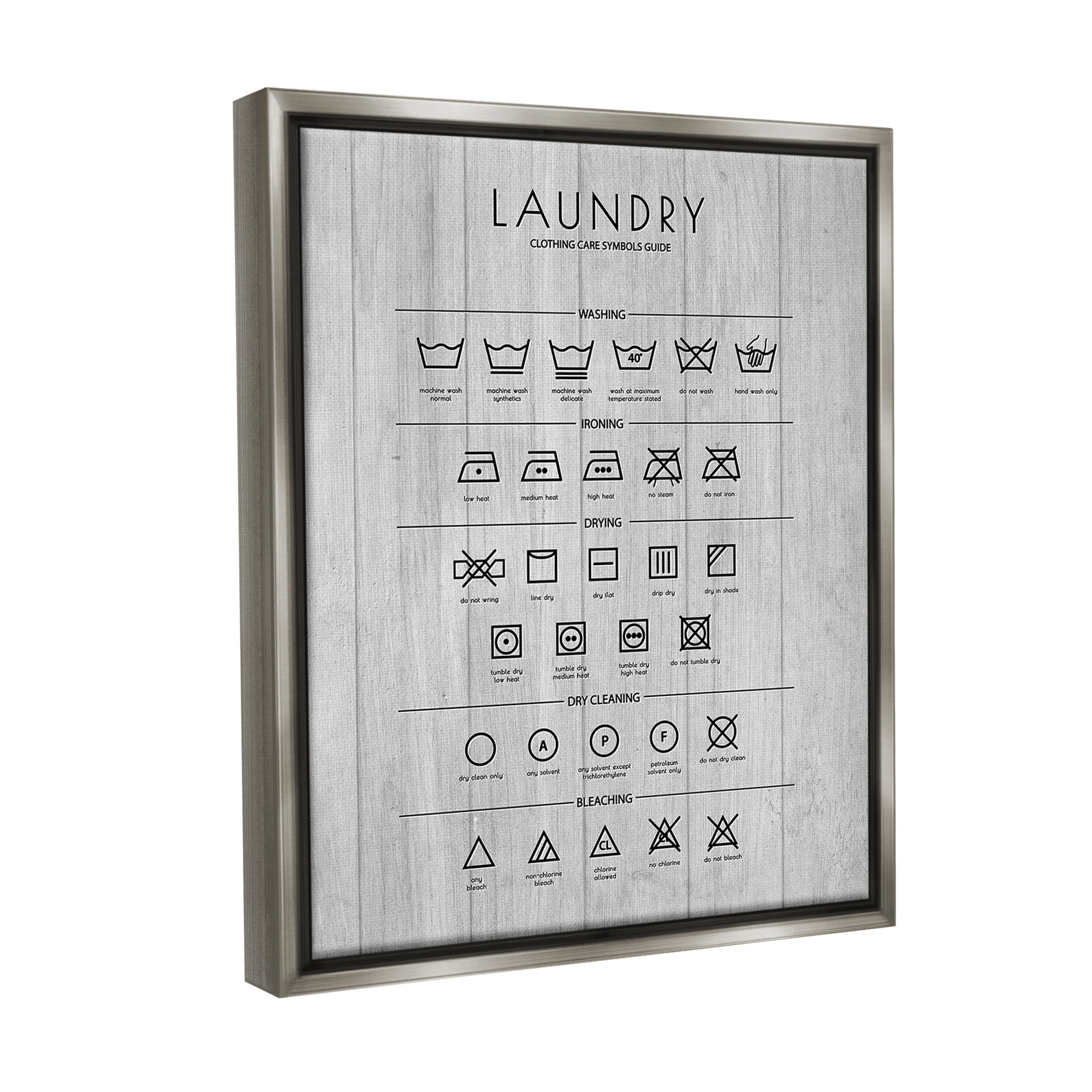 Stupell Industries Rustic Laundry Diagram Typography Painting Gray Floater Framed Canvas Art Print Wall Art, 17 x 21