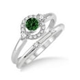 thumbnail image 1 of 1.25 Carat Emerald & Diamond Elegant Flower Halo Bridal Set in 14k White Gold affordable emerald and diamond engagement ring, 1 of 2