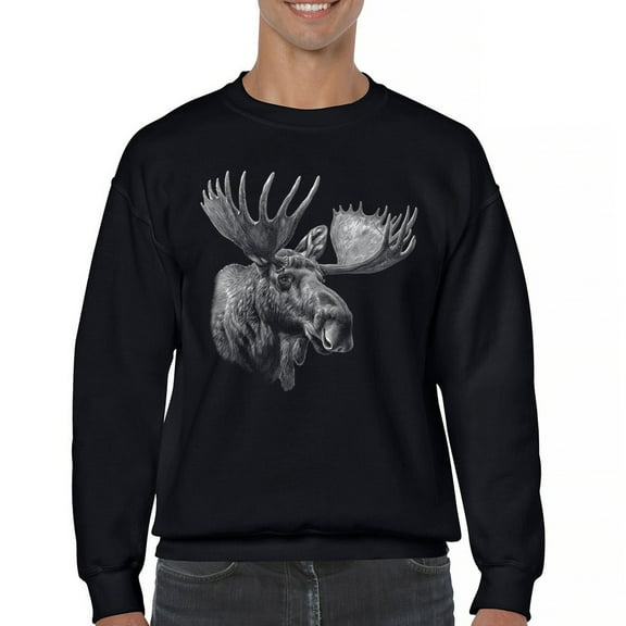 Majestic Moose Portrait Sweatshirt Wildlife Nature Northwoods Alaskan Wilderness Animal Black and White Art Crewneck