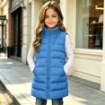 thumbnail image 5 of OGLCCG Long Puffer Vest Girls Sleeveless Quilted Warm Coat Gilet Jacket Fall Winter Zip Up Padded Outerwear with Pockets(Blue,9-10 Years), 5 of 8