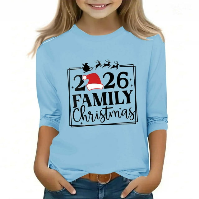 YUNAFFT Garçons et Filles T-Shirt Décontracté à Imprimé de Noël Tissu Doux Extensible Col Rond Manches Courtes Haut 3-12a Saison des Fêtes Matériau Imitation Coton