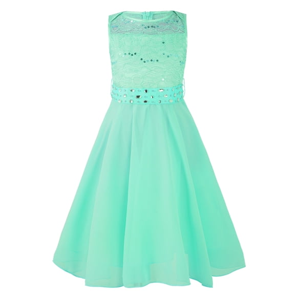 iiniim Kids Flower Girls Dress Sequined Floral Lace Formal Dress Wedding Pageant Bridesmaid Dress Mint Green 16