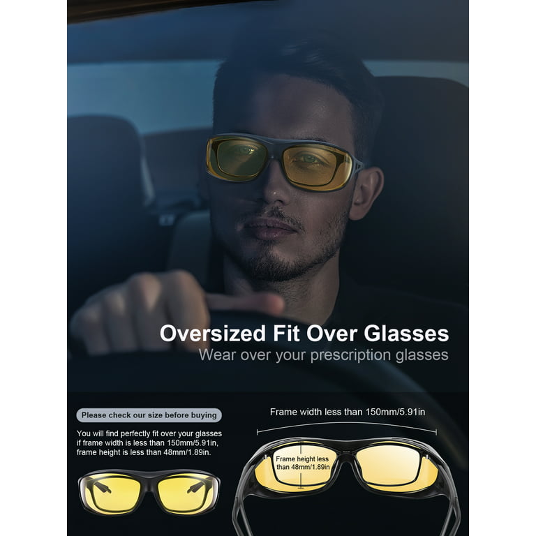 Night Driving Glasses Fit Over Glasses, Hd Polarized Oversized Wrap-around Night  Vision Glasses For Men & Women